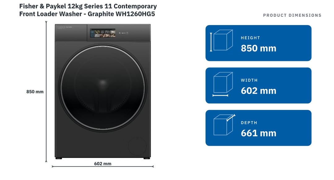 Fisher & Paykel 12kg Series 11 Contemporary Front Loader Washer - Graphite WH1260HG5