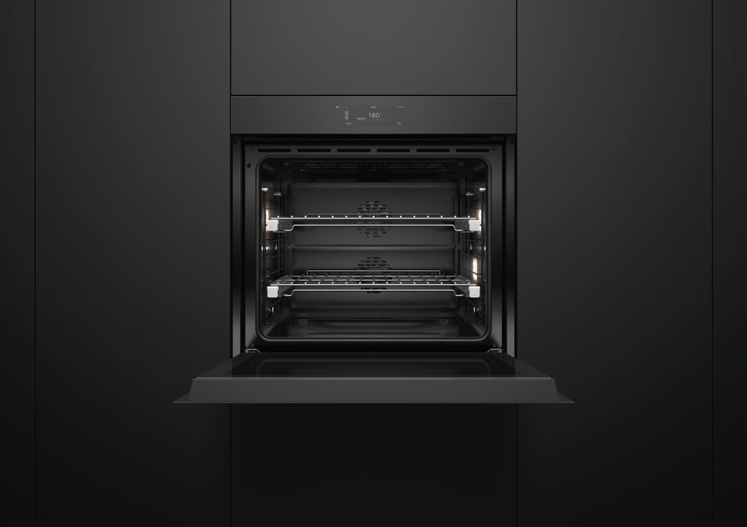 Fisher & Paykel 76cm Series 9, Minimal Handleless Pyrolytic Oven, Black Glass OB76SMPUNB3