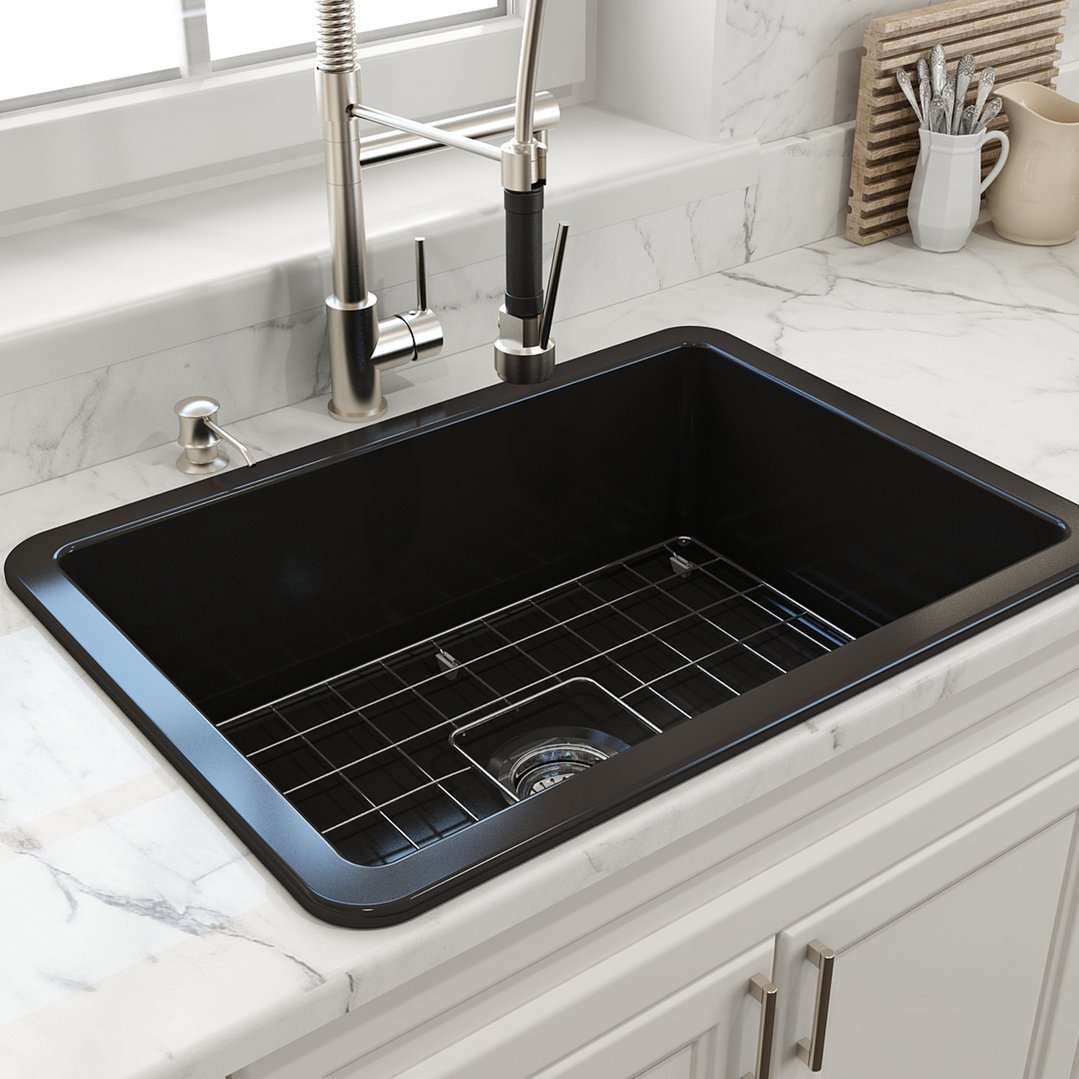 Turner Hastings Cuisine 68x48 Inset / Undermount Fireclay Sink Matte Black with Overflow CU68FS-MB-OF