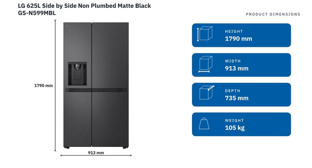 LG 625L Side by Side Non Plumbed Matte Black GS-N599MBL