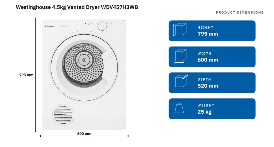 Westinghouse 4.5kg Vented Dryer WDV457H3WB