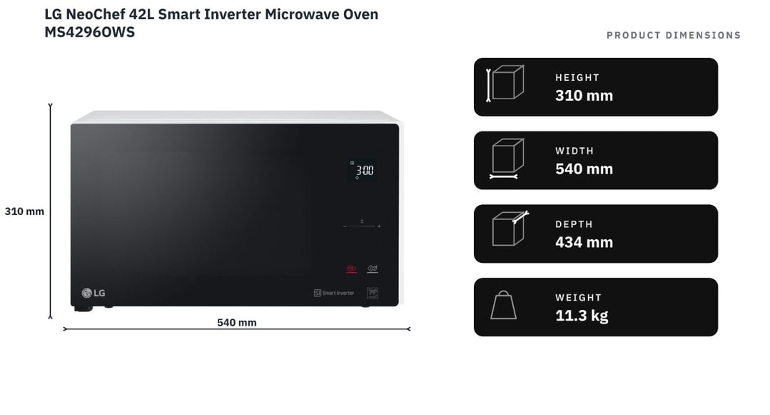 LG NeoChef 42L Smart Inverter Microwave Oven MS4296OWS — product dimensions