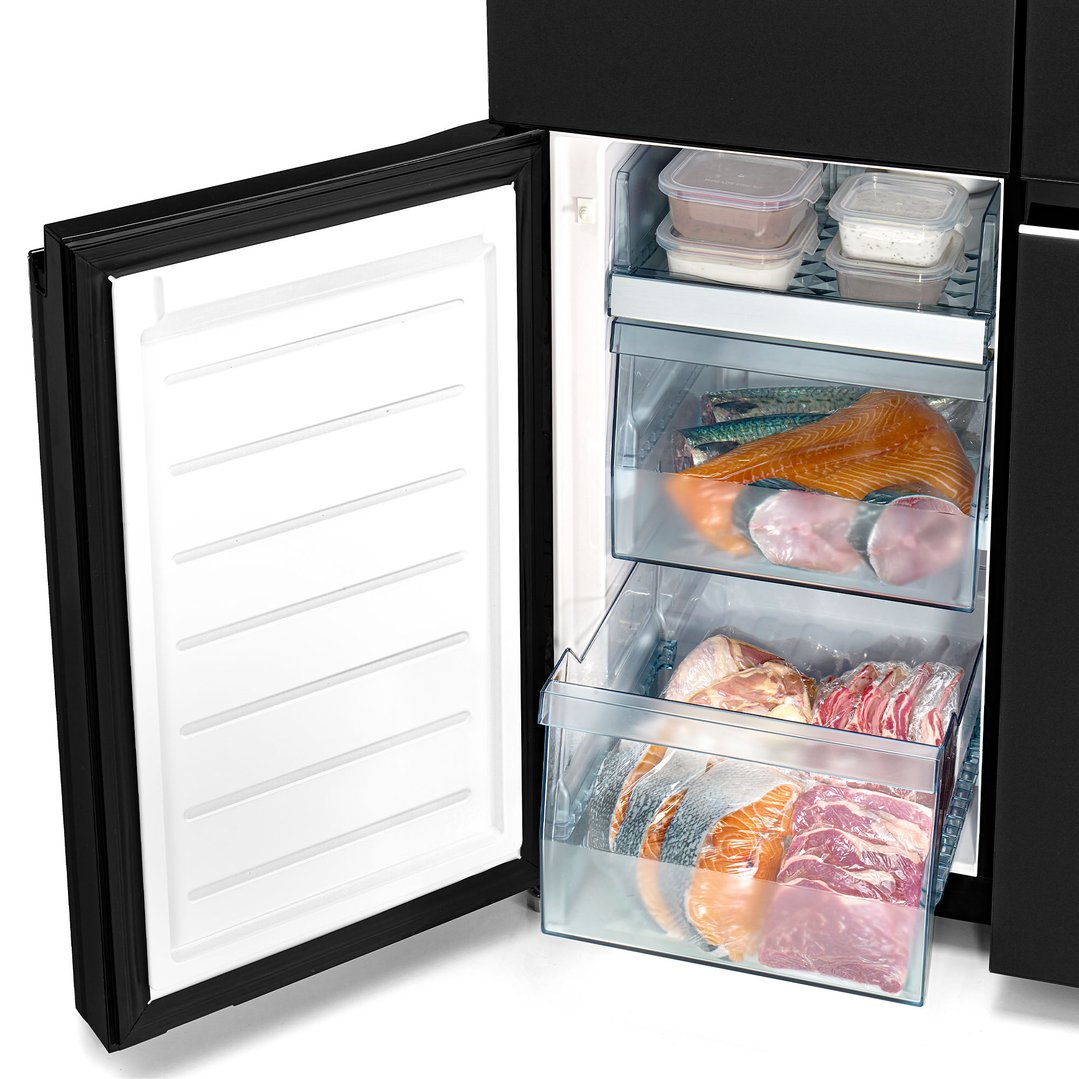 Hitachi 569L 4 Door French Door Fridge - Glass Clear Black RWB640PT1GCK