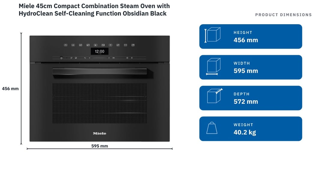 Miele 45cm Compact Combination Steam Oven with HydroClean Self-Cleaning Function Obsidian Black DGC7440HCPROOBSW