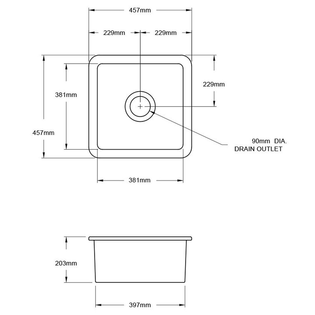 Turner Hastings Cuisine 46x46 Inset / Undermount Fireclay Sink - Matte Black CU46FS-MB
