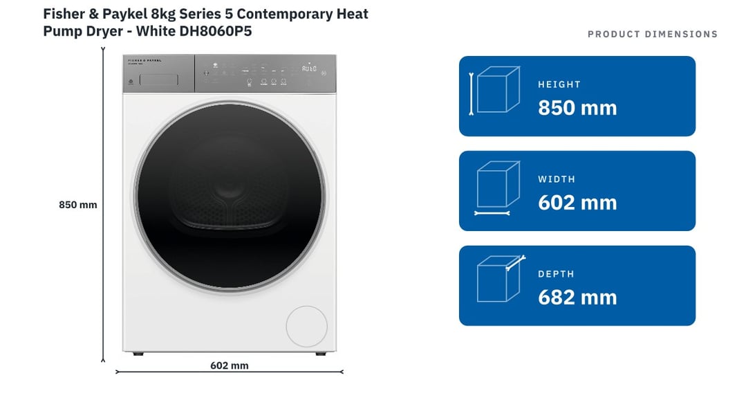 Fisher & Paykel 8kg Series 5 Contemporary Heat Pump Dryer - White DH8060P5