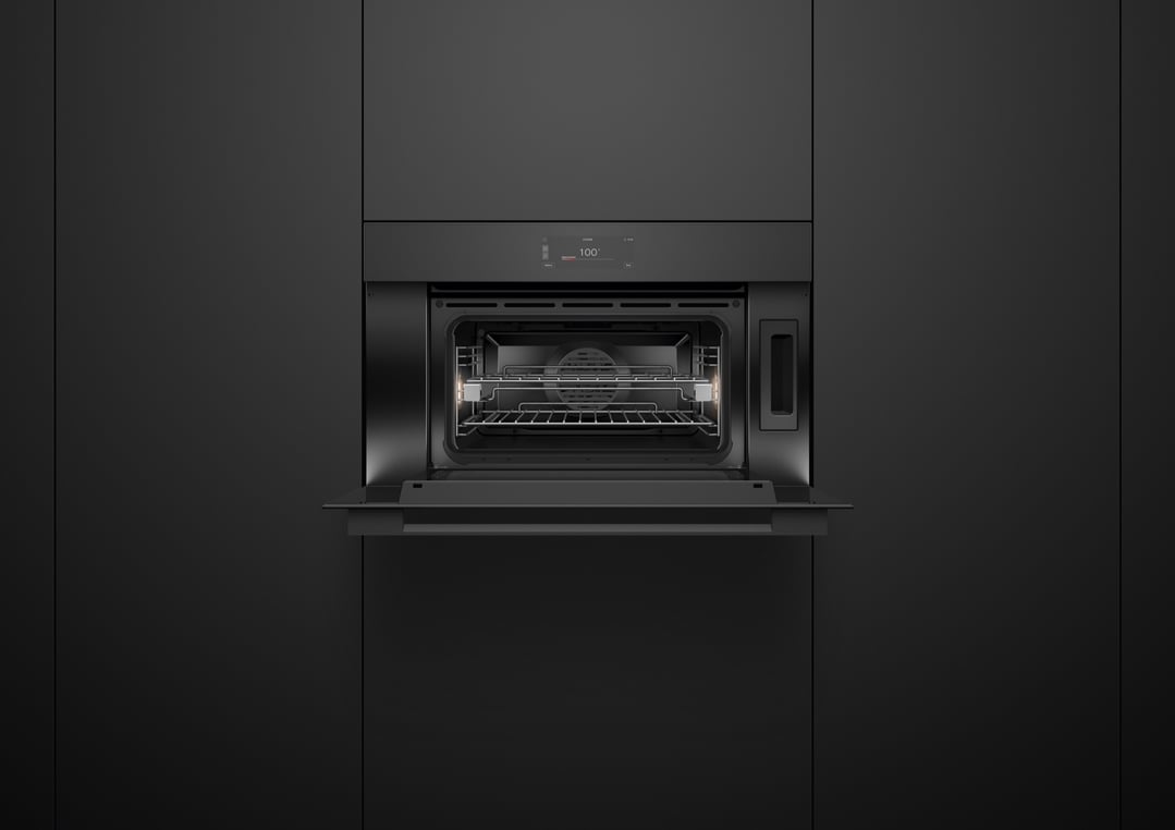 Fisher & Paykel 76cm Series 9, Minimal Compact Combi-Steam Oven, Black Glass OS76NMUB3