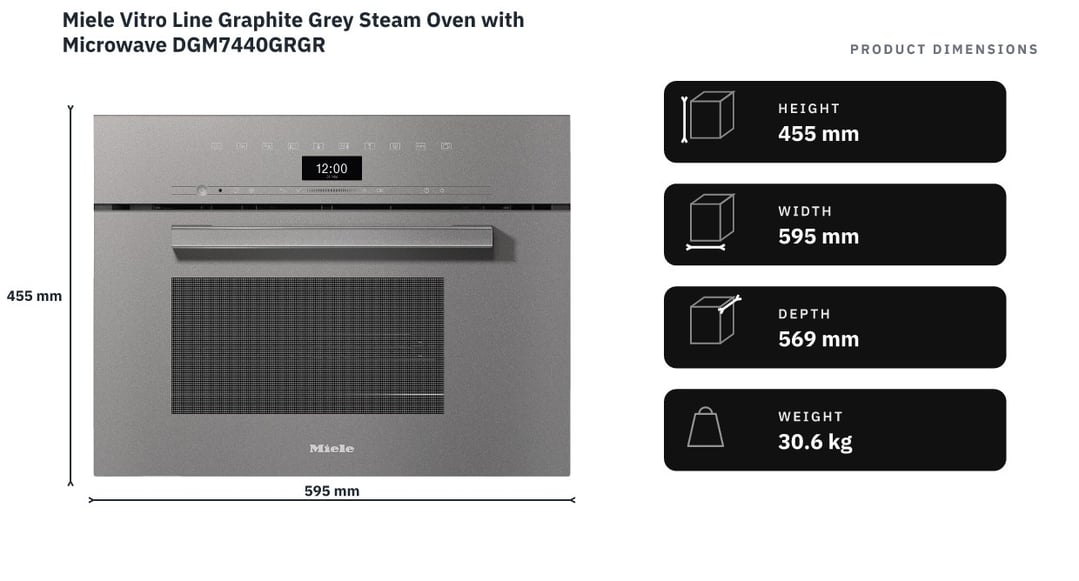 Miele Vitro Line Graphite Grey Steam Oven with Microwave DGM7440GRGR — product dimensions