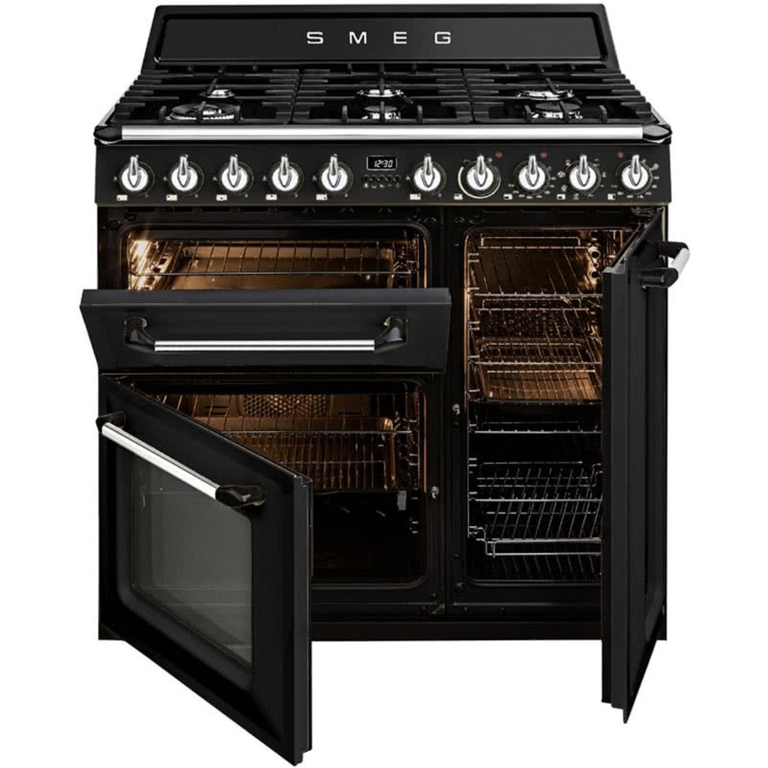 Smeg 90cm Victoria Aesthetic Freestanding Dual Fuel Oven/Stove TRA93BL