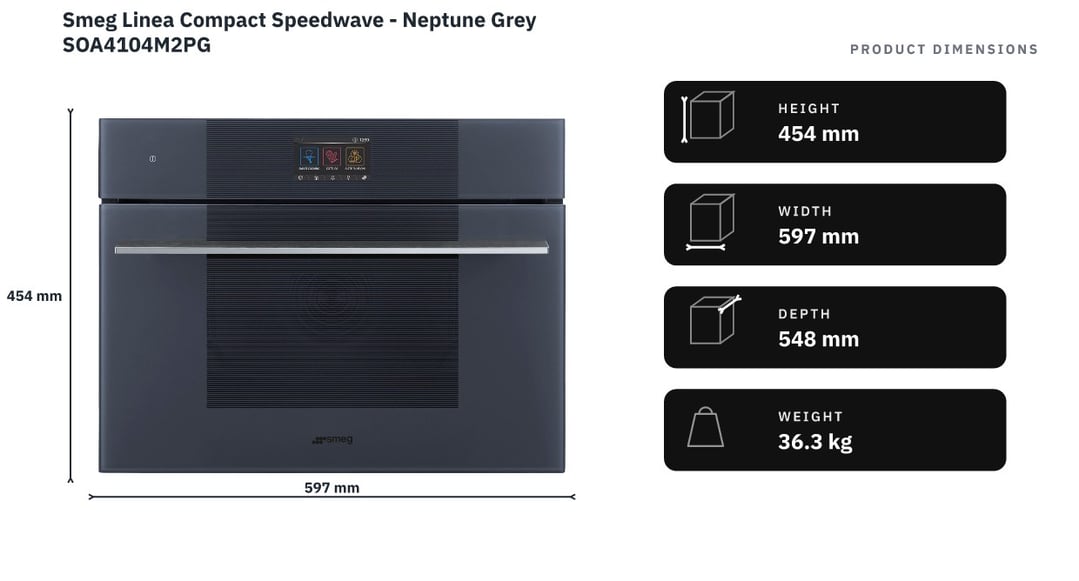 Smeg Linea Compact Speedwave - Neptune Grey SOA4104M2PG — product dimensions