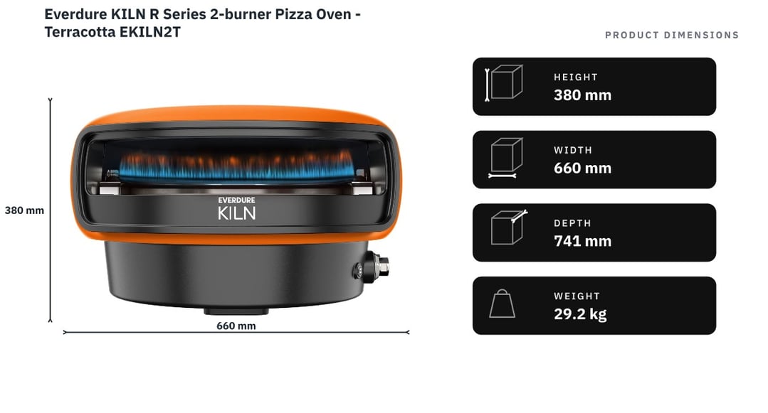 Everdure KILN R Series 2-burner Pizza Oven - Terracotta EKILN2T — product dimensions