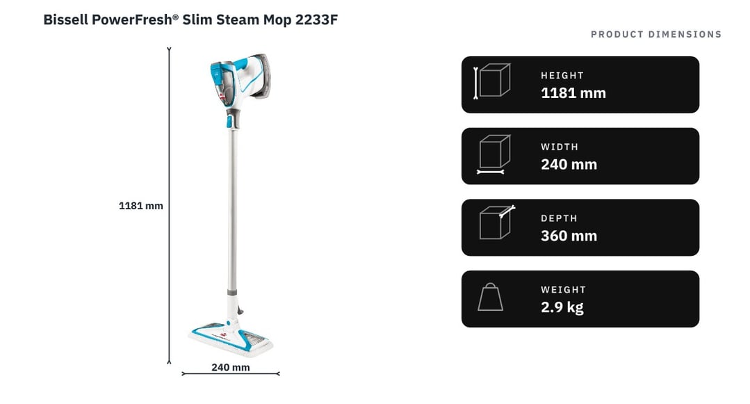 Bissell PowerFresh® Slim Steam Mop 2233F — product dimensions