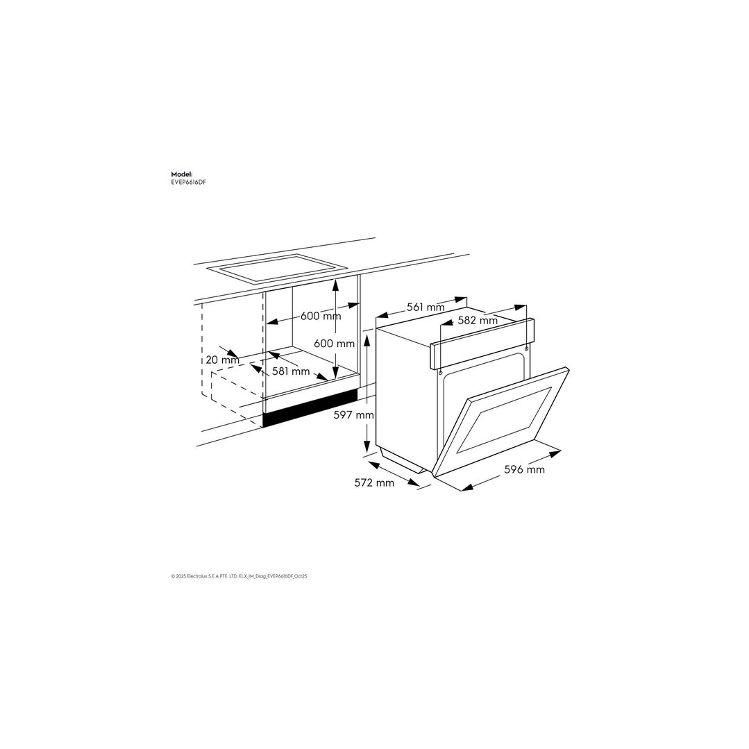 Electrolux 60cm Pyrolytic Oven with SteamBake and Food Probe, Black - 600 Series EVEP6616DF