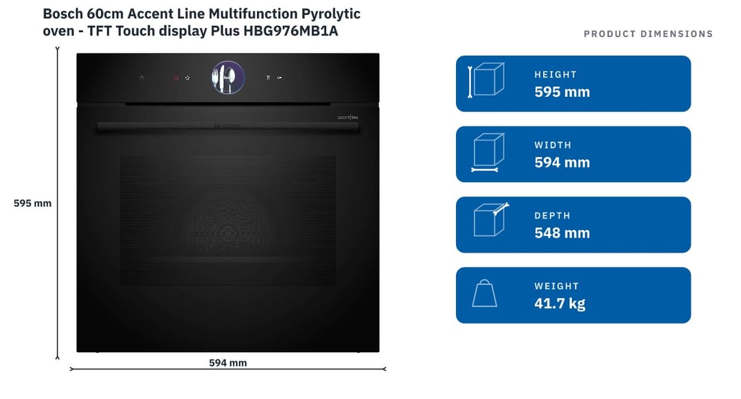 Bosch 60cm Accent Line Multifunction Pyrolytic oven - TFT Touch display Plus HBG976MB1A