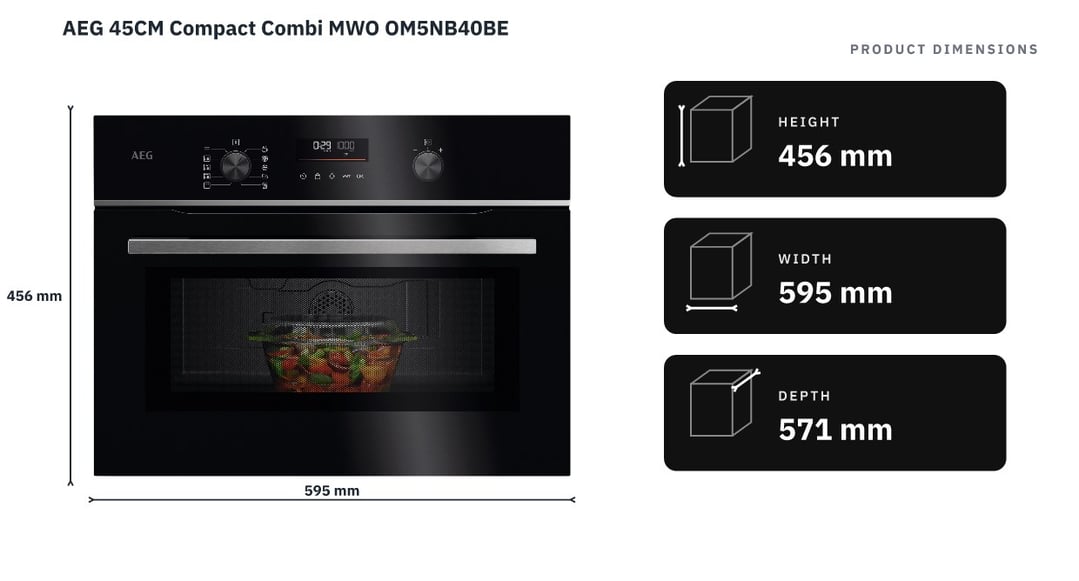 AEG 45CM Compact Combi MWO OM5NB40BE — product dimensions