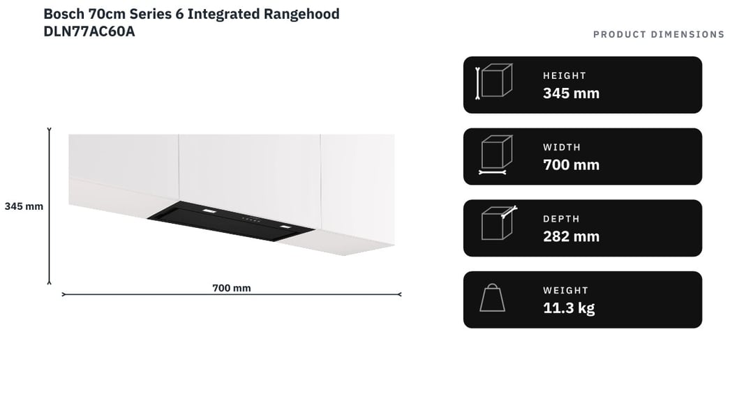 Bosch 70cm Series 6 Integrated Rangehood DLN77AC60A — product dimensions