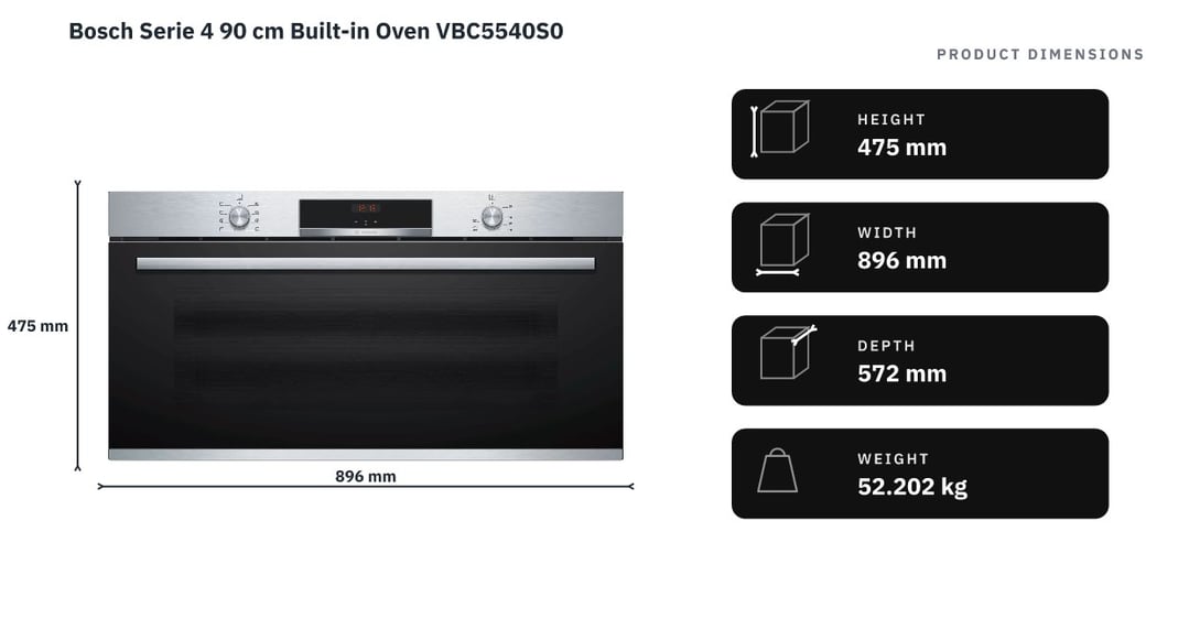 Bosch Serie 4 90 cm Built-in Oven VBC5540S0 — product dimensions