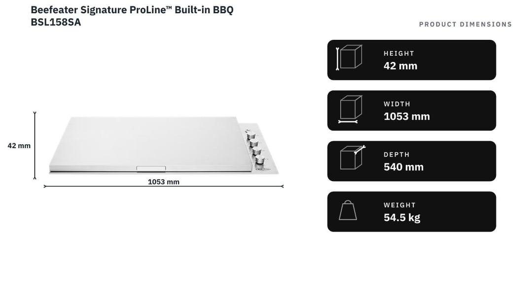 Beefeater Signature ProLine™ Built-in BBQ BSL158SA — product dimensions