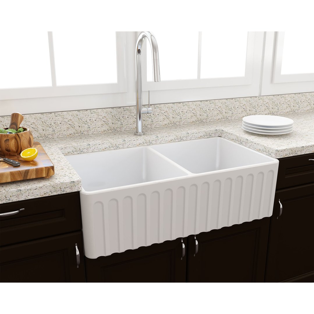 Turner Hastings Novi 85x46 Double Bowl Fireclay Butler Sink - Gloss White NO85FS