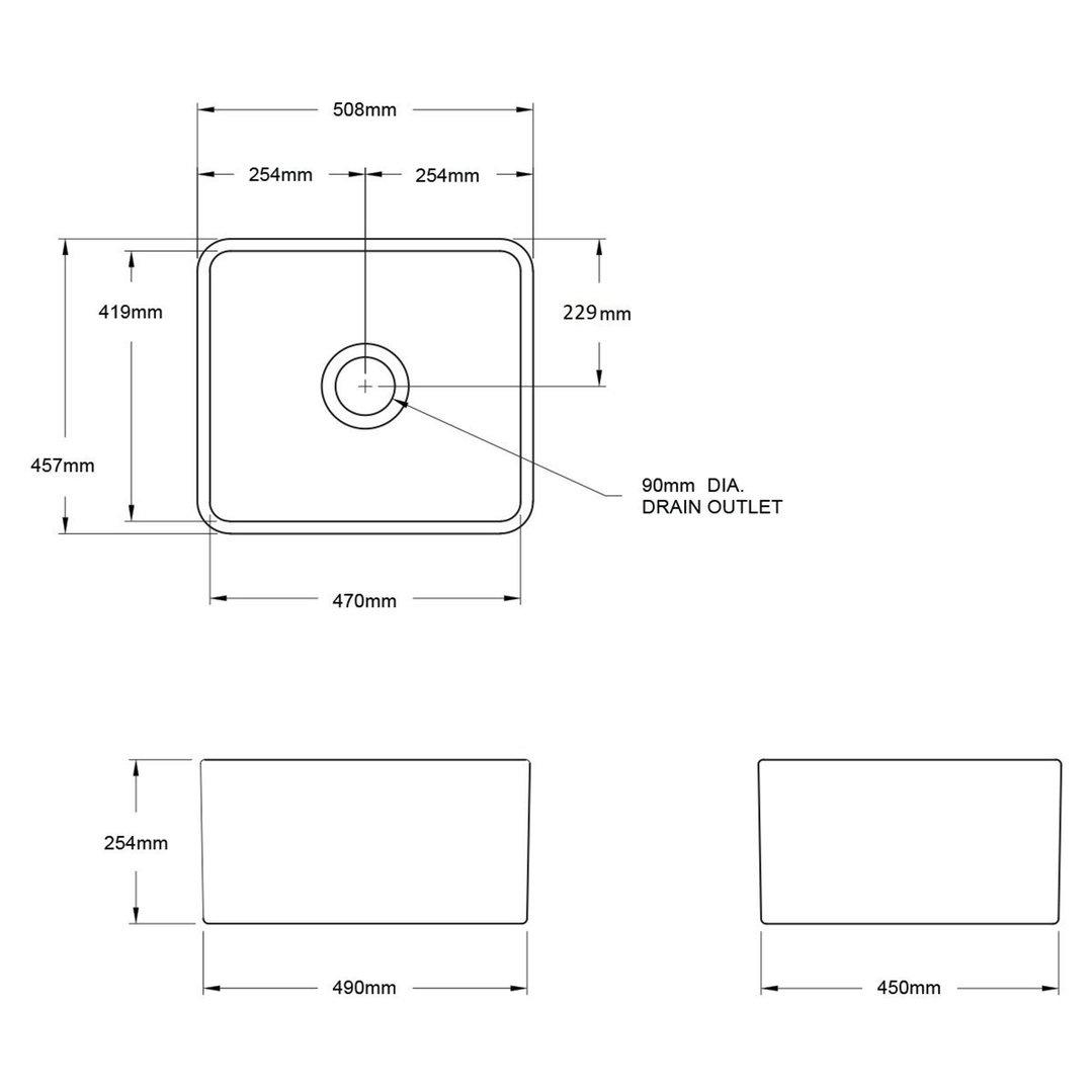 Turner Hastings Novi 50x46 Fireclay Butler Sink - Gloss White NO50FS