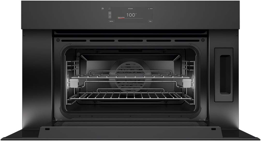 Fisher & Paykel 76cm Series 9, Minimal Handleless Compact Combi-Steam Oven, Black Glass OS76NMUNB3