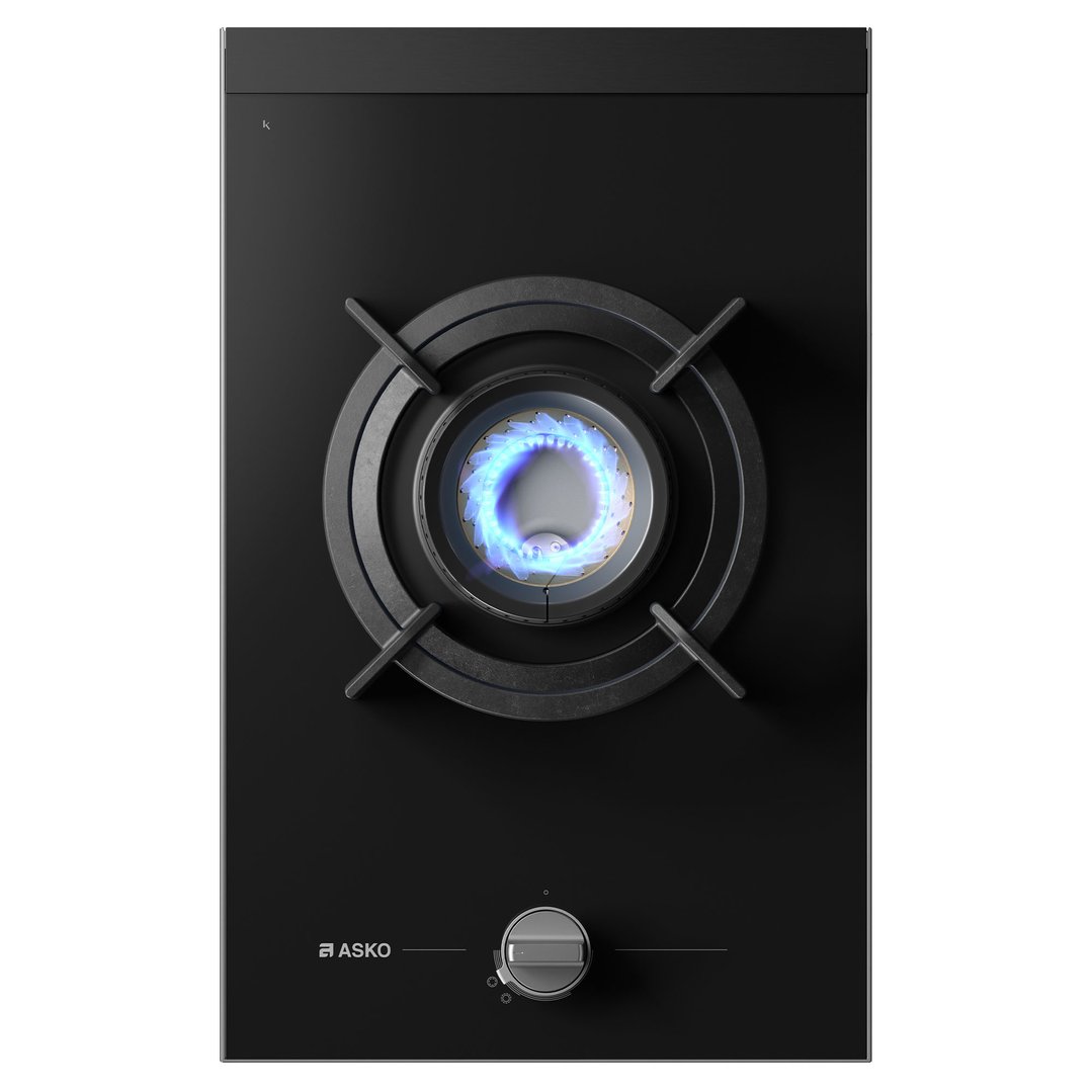 Asko 33cm Hob Gas 1 Burner Volcano Cooktop Black Glass HG8313BGD1