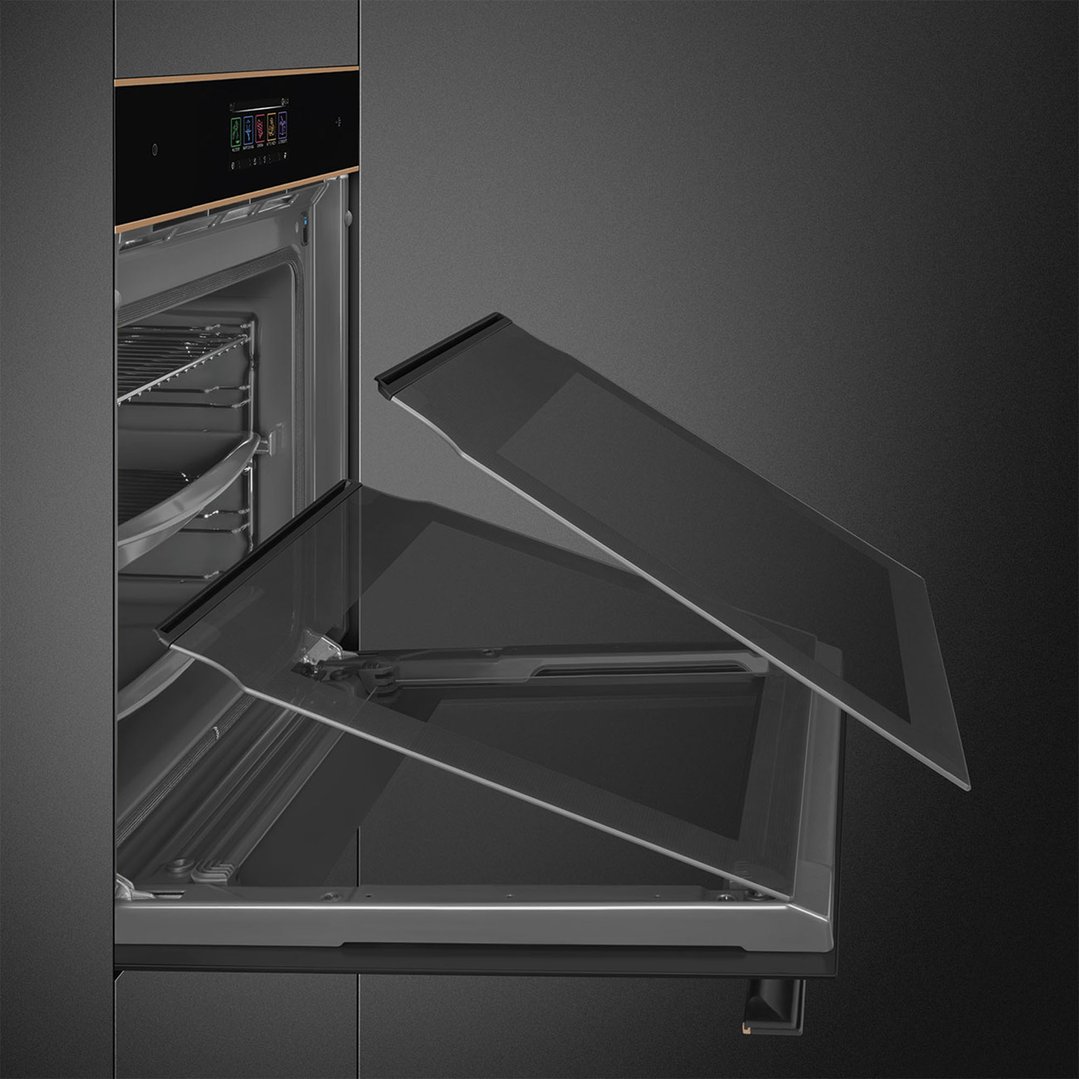 Smeg 60cm Dolce Stil Novo Pyro Steam Oven - Black Glass with Copper Trim SOPA6606WS2PNR