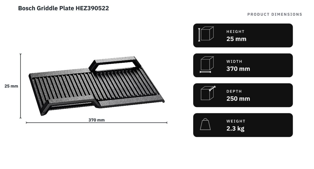 Bosch Griddle Plate HEZ390522 — product dimensions