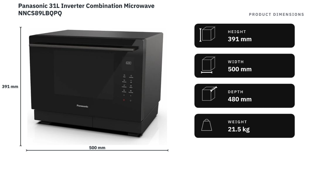 Panasonic 31L Inverter Combination Microwave NNCS89LBQPQ — product dimensions
