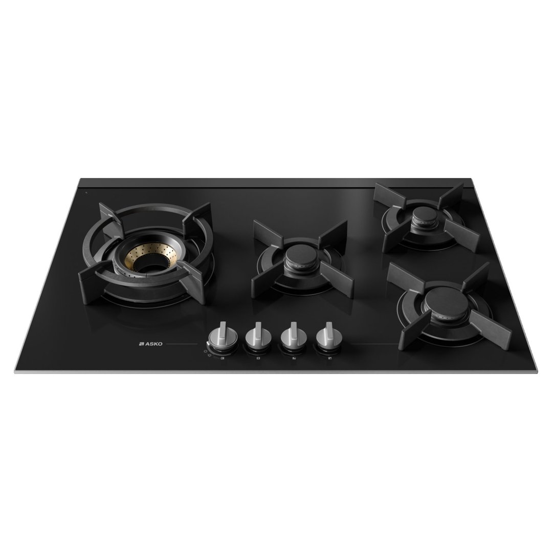 Asko 80cm Hob Gas 4 Burner Volcano Cooktop Black Glass HG8843BGD1