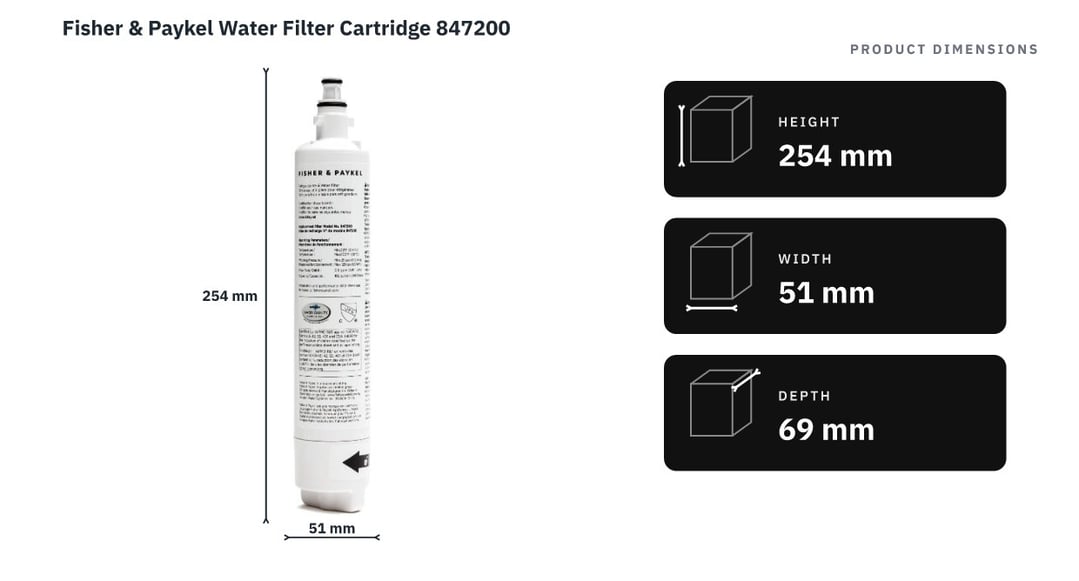 Fisher & Paykel Water Filter Cartridge 847200 — product dimensions