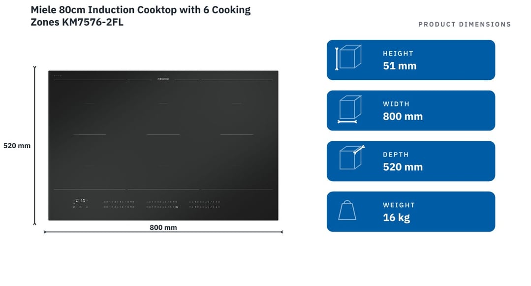 Miele 80cm Induction Cooktop with 6 Cooking Zones KM7576-2FL
