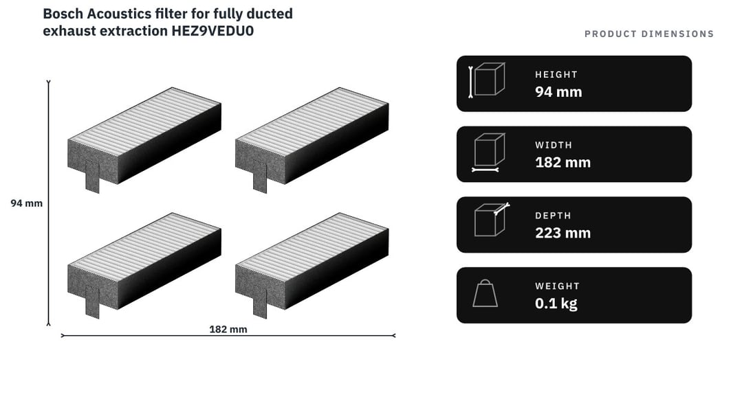Bosch Acoustics filter for fully ducted exhaust extraction HEZ9VEDU0 — product dimensions