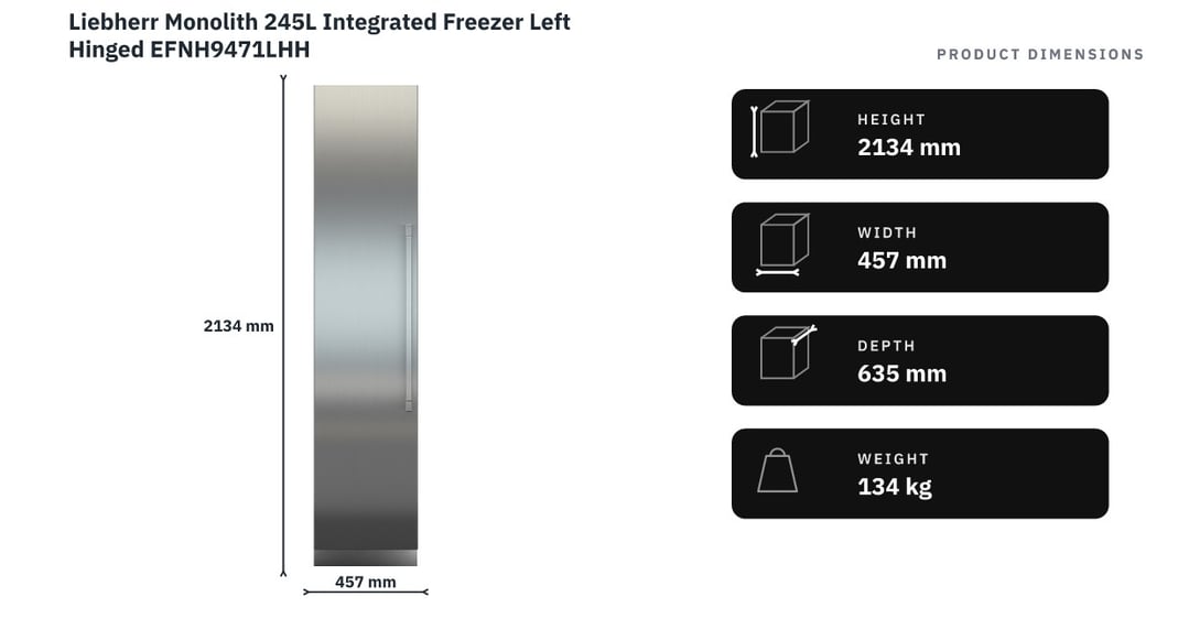Liebherr Monolith 245L Integrated Freezer Left Hinged EFNH9471LHH — product dimensions