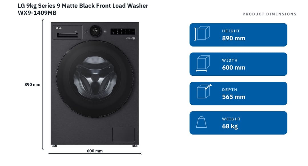LG 9kg Series 9 Matte Black Front Load Washer WX9-1409MB