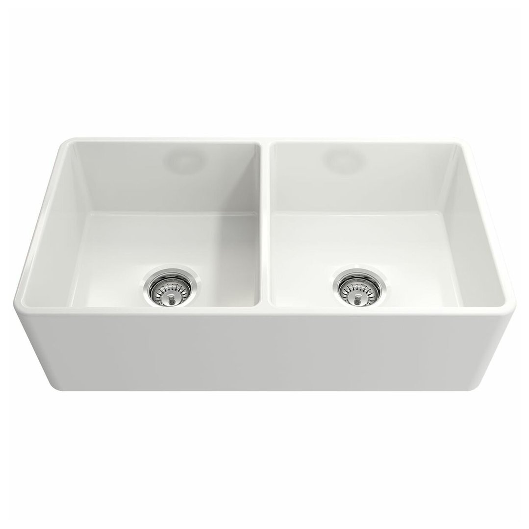 Turner Hastings Novi 85x46 Double Bowl Fireclay Butler Sink - Gloss White NO85FS