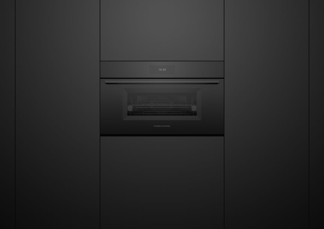 Fisher & Paykel 76cm Series 9, Minimal Compact Combi-Steam Oven, Black Glass OS76NMUB3