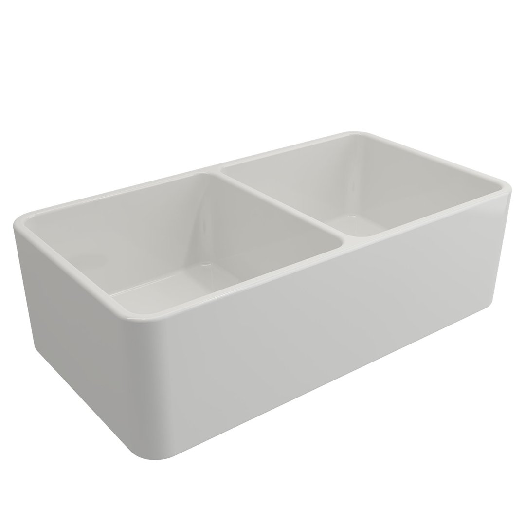 Turner Hastings Novi 85x46 Double Bowl Fireclay Butler Sink - Gloss White NO85FS
