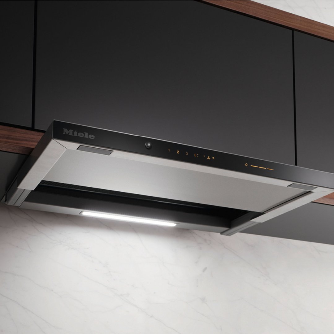 Miele 60cm slimline slideout rangehood installed in a modern kitchen
