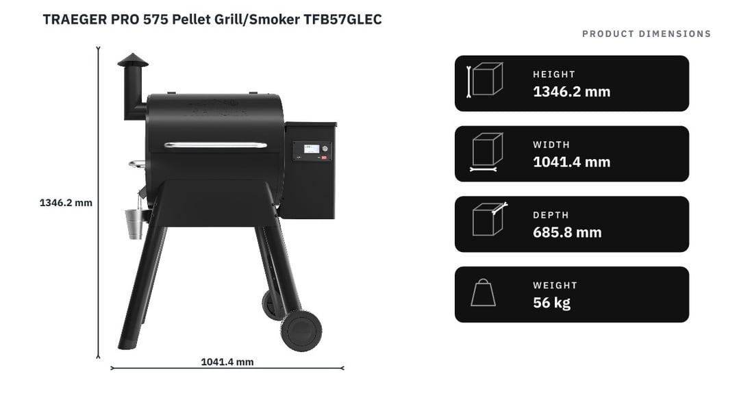 TRAEGER PRO 575 Pellet Grill/Smoker TFB57GLEC — product dimensions
