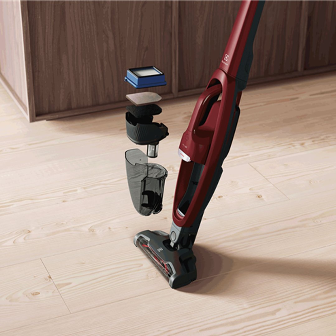 Exploded view of the Well Q7 Animal Cordless Vacuum showing its internal components