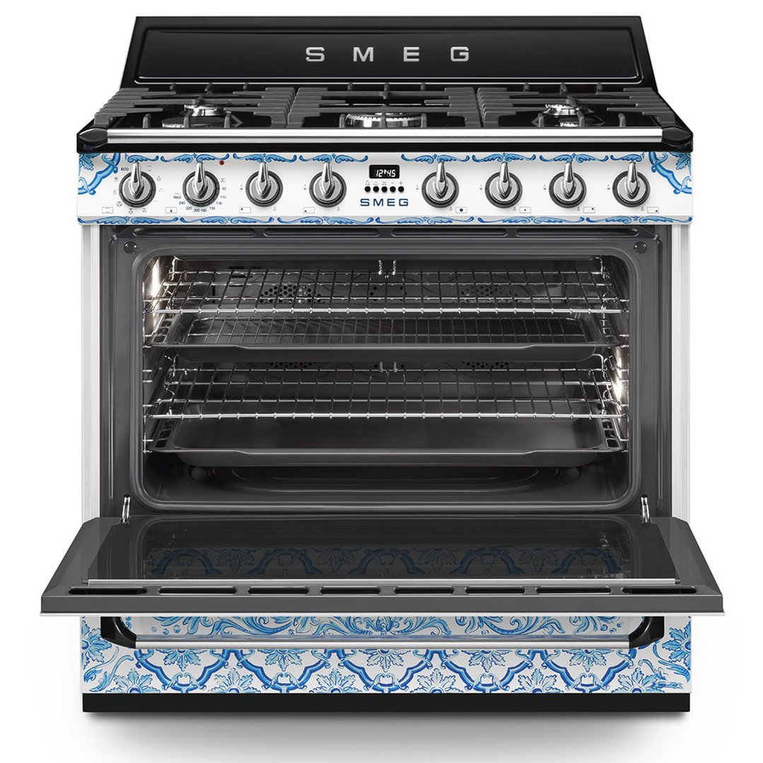 Smeg 90cm Dolce & Gabbana Divina Cucina Freestanding Dual Fuel Oven - Blue TRA90DGM9