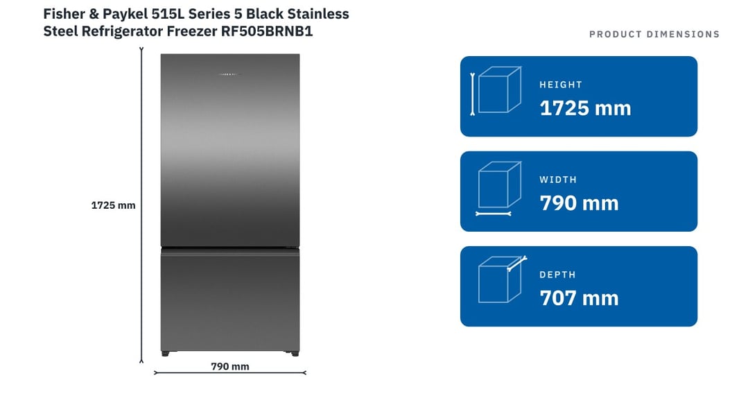 Fisher & Paykel 515L Series 5 Black Stainless Steel Refrigerator Freezer RF505BRNB1