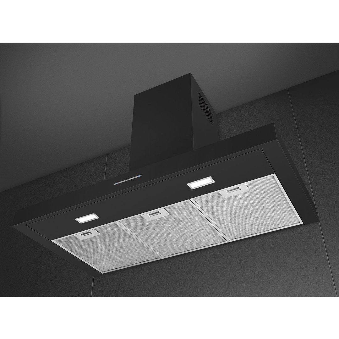 Smeg 90cm T Shaped Canopy Rangehood Black Gloss KBTAU900NE