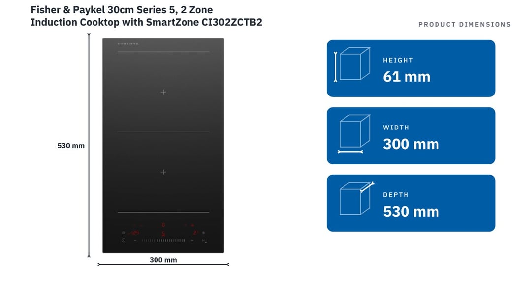 Fisher & Paykel 30cm Series 5, 2 Zone Induction Cooktop with SmartZone CI302ZCTB2