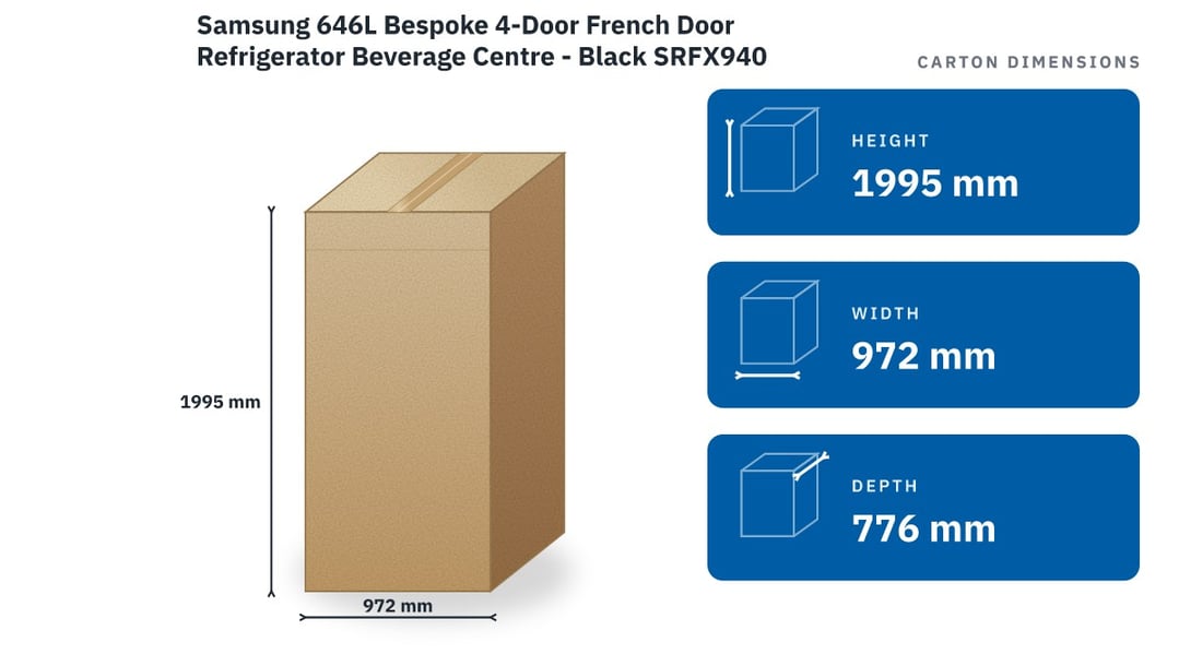Samsung 646L Bespoke 4-Door French Door Refrigerator Beverage Centre - Black SRFX9400BG