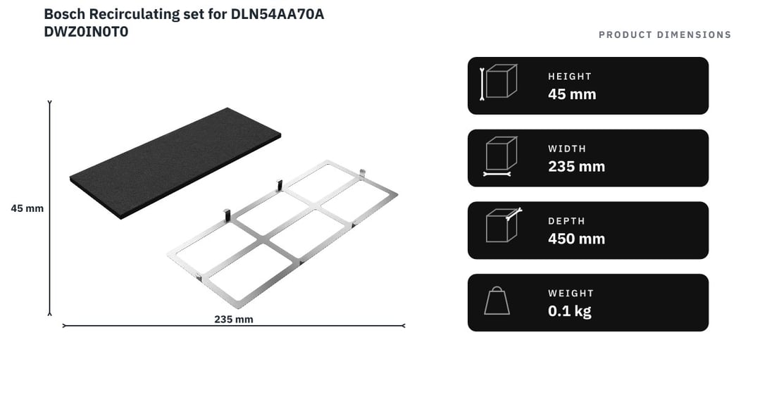 Bosch Recirculating set for DLN54AA70A DWZ0IN0T0 — product dimensions