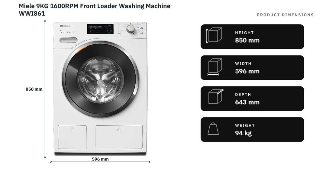 Miele 9KG 1600RPM Front Loader Washing Machine WWI861 — product dimensions