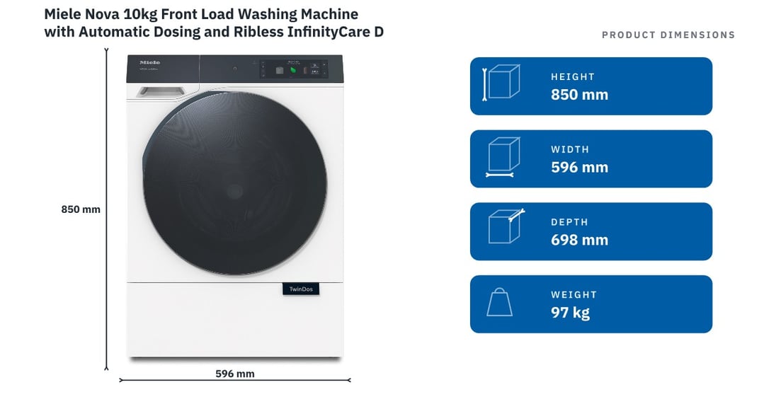 Miele Nova 10kg Front Load Washing Machine with Automatic Dosing and Ribless InfinityCare Drum WQ1200WPS