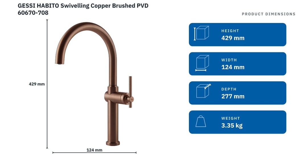GESSI HABITO Swivelling Copper Brushed PVD 60670-708 — product dimensions